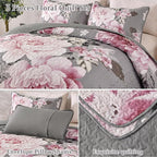 WONGS BEDDING Floral Quilt Set King, 3 Pieces Reversible Elegant Pink Flower - Image 5