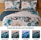 WONGS BEDDING Floral Quilt Set Aqua Queen, Quilted Printed Lightweight - Image 8