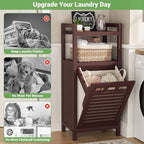 Homykic Tilt Out Laundry Hamper Cabinet, 10 Gal Bamboo Laundry Cabinet - Image 5