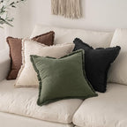MIULEE Decorative Throw Pillow Covers Neutral Linen Fringe Throw Pillows Euro - Image 5
