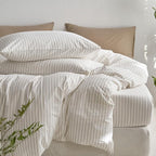 MooMee Striped Duvet Cover Set 100% Washed Cotton Linen Like Textured - Image 5