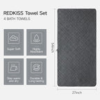 REDKISS 4 Pack Charcoal Gray Microfiber Bath Towels - Image 2