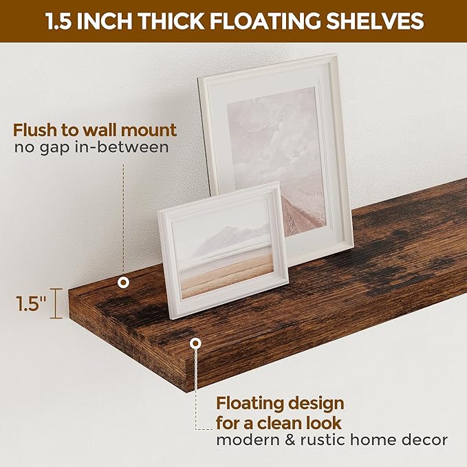 40 Inch Floating Shelves for Wall, 9.3 Inch Deep Shelves for Books & Decor - Image 5