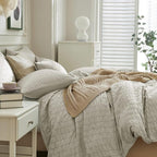 JELLYMONI Beige Duvet Cover King Size, Soft Breathable Seersucker Duvet Cover - Image 7