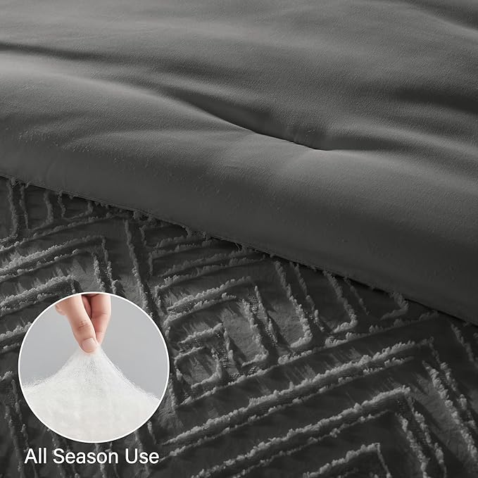 Zzlpp Full Comforter Set 7 Pieces, Dark Grey Tufted Bed in a Bag - Image 6