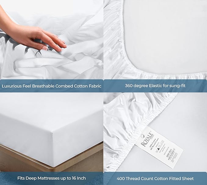 Royale Linens 400 Thread Count 100% American Grown Cotton Fitted Sheet Queen - Image 5