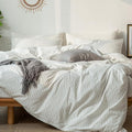 MooMee Striped Duvet Cover Set 100% Washed Cotton Linen Like Textured by MOOMEE