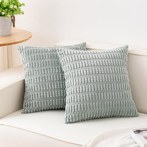 Aegero Pack of 2 Corduroy Decorative Throw Pillow Covers 18x18 Inch Soft by Unknown