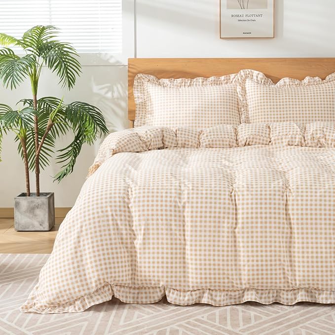 Gingham Duvet Cover Full Size, 3 Pieces Soft Breathable Microfiber Plaid by Kisswish