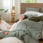 MooMee Gingham Duvet Cover Set 100% Washed Cotton Linen Like Textured - Image 8