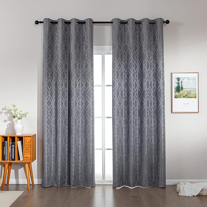 Amazon Basics Jacquard 2-Piece 100% Blackout Curtains, Living Room and Bedroom by AmazonBasics