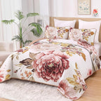 WONGS BEDDING Blush Floral Quilt Set Queen, Elegant Flower Bedspread Coverlet - Image 3