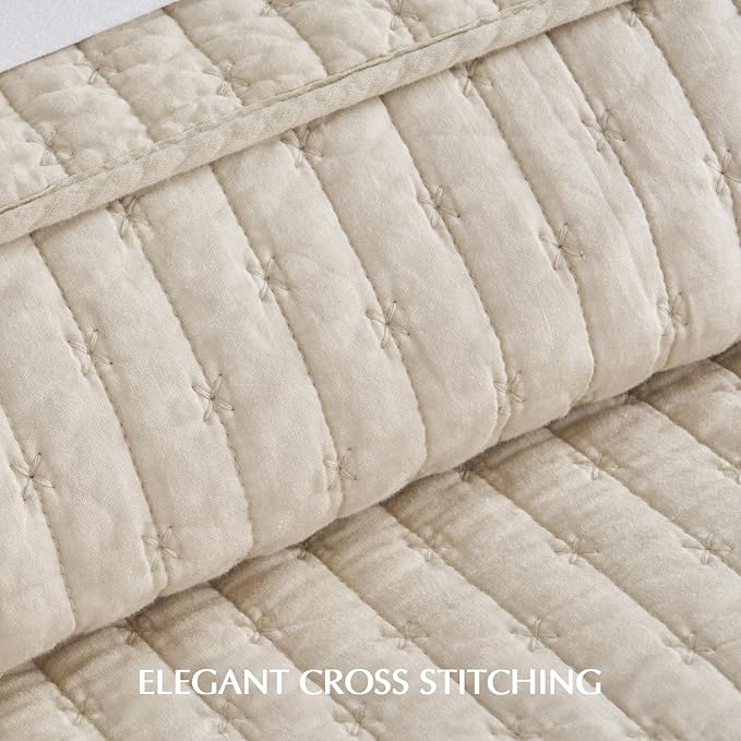 EVERGRACEHOME Cross Stitch Pre-Washed Cotton Quilt Bedding Set King Size - Image 5