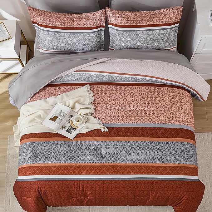 WONGS BEDDING 7 Pieces Comforter Set King Size, Burnt Orange Bed in a Bag - Image 3