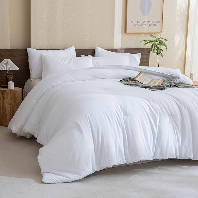 Paxrac Classic Pure White Comforter Queen Size, 3 Pieces Boho Comforter Set by Paxrac