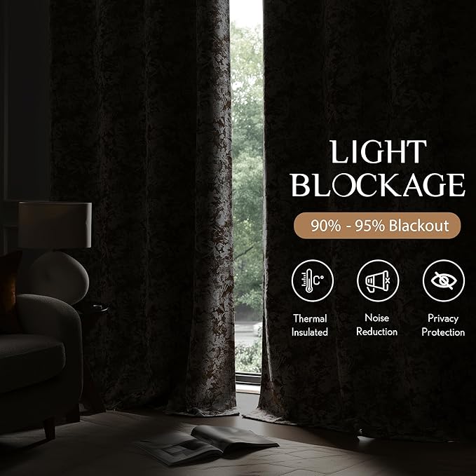 Beauoop Brown Floral Jacquard Blackout Curtains 63 Inches Long 2 Panels - Image 3