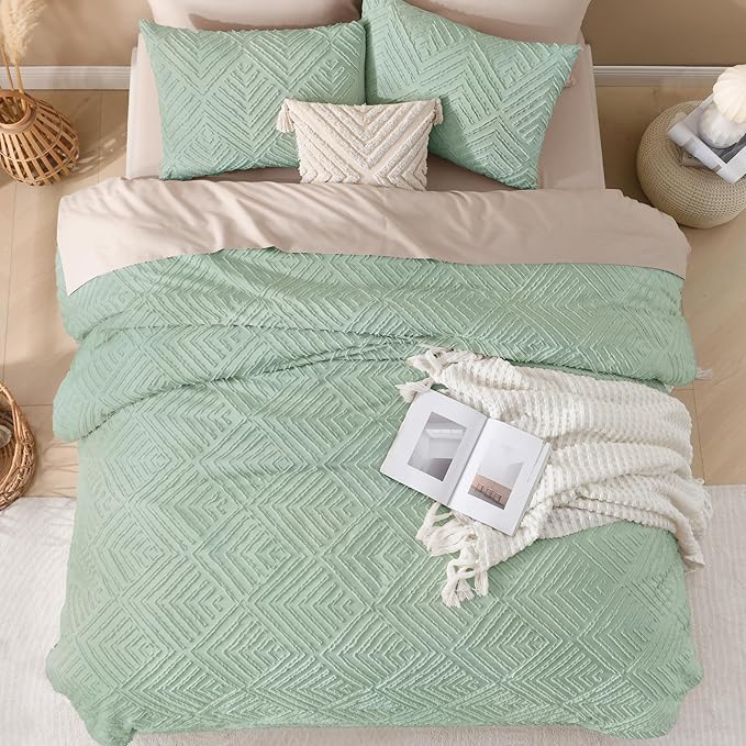 Andency Oversized King Comforter Set 120''x120'', 3 Pieces Sage Green Super - Image 7