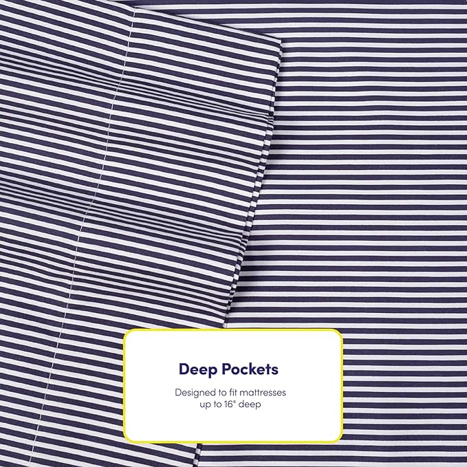 Queen Sheets Stripe Navy - Image 5
