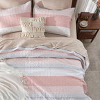 Andency Pink Quilt Cal King, 3 Pieces Patchwork Striped Bedspread Coverlet Set - Image 6
