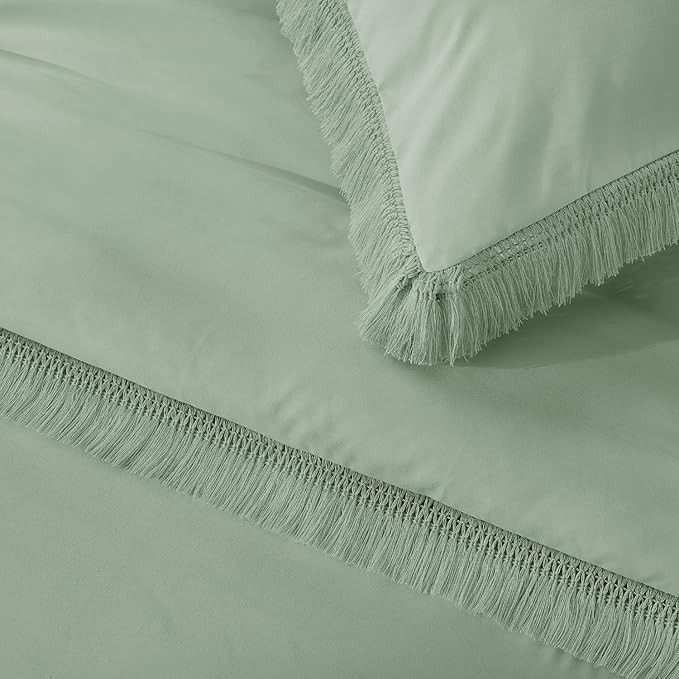 Andency Queen Comforter Set Sage Green, 3 Pieces Boho Tassel Lightweight - Image 7