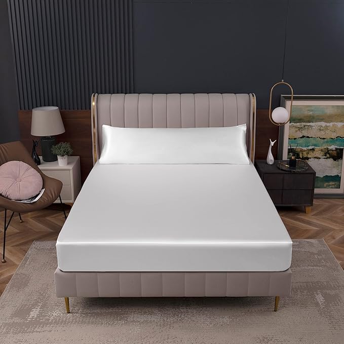 Homiest White Satin Fitted Sheet Queen Size, Deep Pocket, Luxury & Ultra Soft - Image 8
