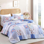 YIKUSH Queen Comforters Set Floral Comforter Bedding Set Blue Cozy Breathable - Image 2