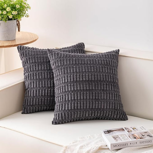 Aegero Pack of 2 Corduroy Decorative Throw Pillow Covers 24x24 InchSoft Striped by Unknown