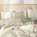 mixinni Duvet Cover Set Floral King Size Soft Cotton Bedding Flower Green by mixinni