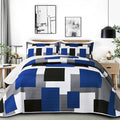 Tyrot 3 Piece Blue White Grey Quilt Set Full/Queen Size Black White Geometric by TyrotHomeDecor