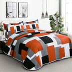 Tyrot 3 Piece Orange Grey Quilt Set King Size Black White Gray Geometric - Image 2