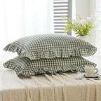 2 Pack Sage Green White Plaid Ruffle Pillow Shams Standard Size 20x26 inches - Image 4