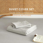 Wake In Cloud - Striped Cotton Duvet Cover Set, 100% Washed Cotton Textured - Image 2