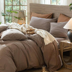 MooMee Wavy Striped Duvet Cover Set 100% Washed Cotton Linen Like Textured - Image 3
