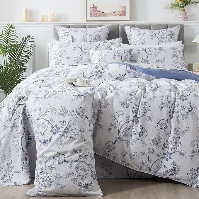 FADFAY Duvet Cover Set King/Cal King Floral Bedding Percale Cotton 600 TC by CottonWorldSweetDream