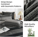 WONGS BEDDING 7 Pieces Comforter Set Queen Size, Dark Grey Black Striped Bed in - Image 8