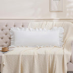 14x36 inches Off White Ruffled Lumbar Pillow Cover 1 Piece, Pure Washed Cotton - Image 5