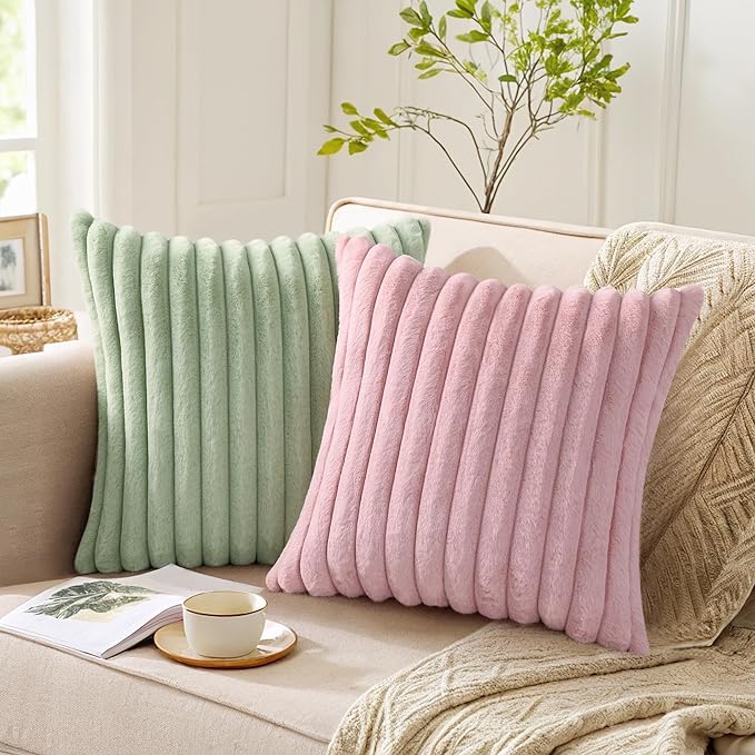 Pallene Faux Fur Plush Throw Pillow Covers 18x18 Set of 2, Luxury Soft Fluffy - Image 4