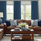 Navy Blue Black Out Curtains 96 Inches Long 2 Panels Linen Textured Blackout - Image 2
