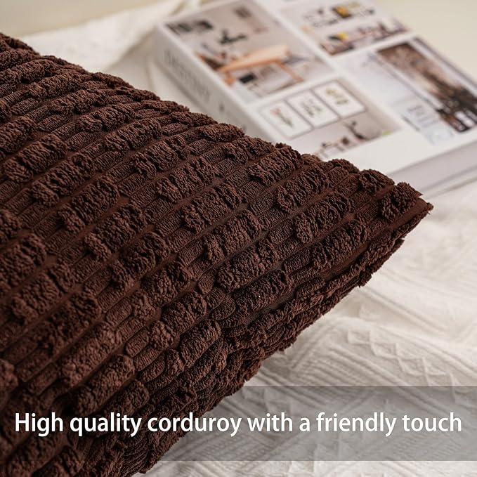 Aegero Pack of 2 Corduroy Decorative Throw Pillow Covers 24x24 InchSoft Striped - Image 2