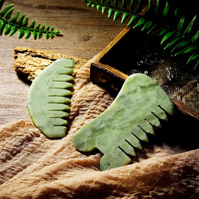 BBTO 2 Pcs Jade Comb for Scalp Massage Gua sha Comb for Head Body spa Hair - Image 2
