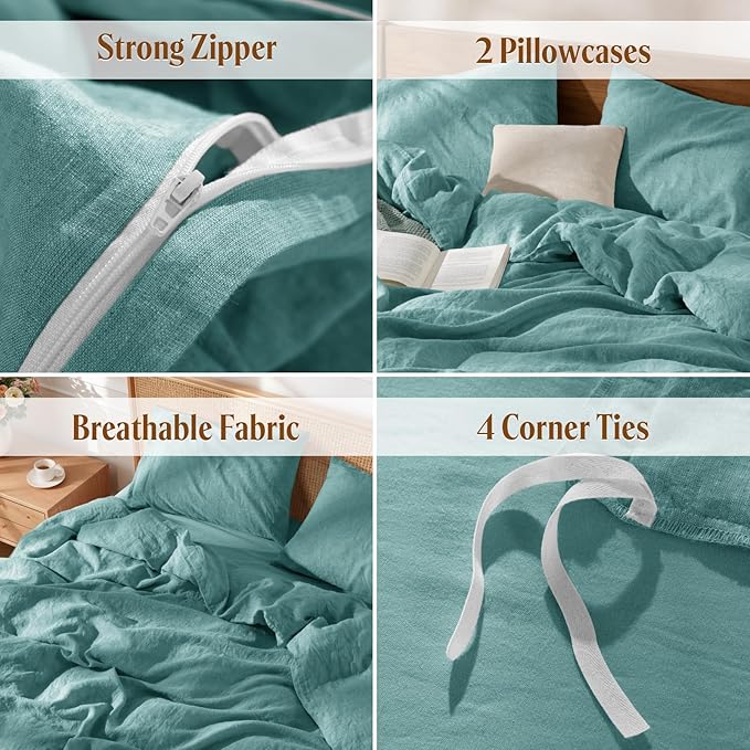 LBRO2M 100% France Linen Duvet Cover Set Full Size 3 Pcs Natural Flax Comforter - Image 5