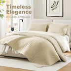 Comfort Spaces Ivory Oversized Queen Quilt Set 102"x118" Bedspread Quilted - Image 2