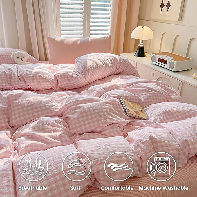BOLINLIVING Gingham Duvet Cover Twin Size, Microfiber Bedding Set - Image 3