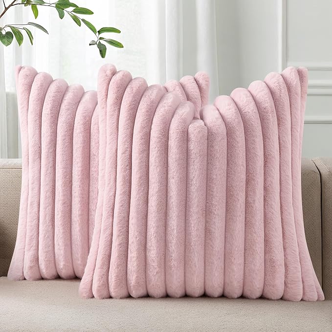 Pallene Faux Fur Plush Throw Pillow Covers 20x20 Set of 2, Luxury Soft Fluffy by PALLENE