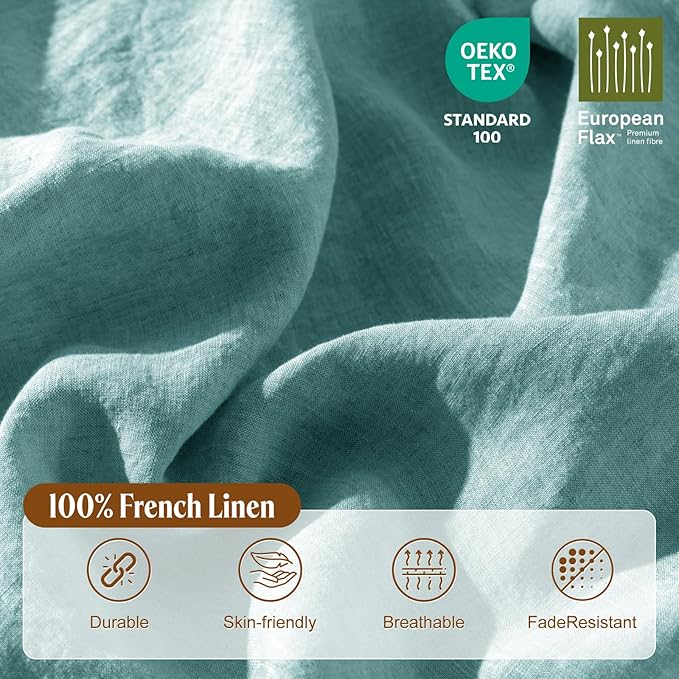 LBRO2M 100% France Linen Duvet Cover Set Cal King Size 3 Pcs Natural Flax - Image 3