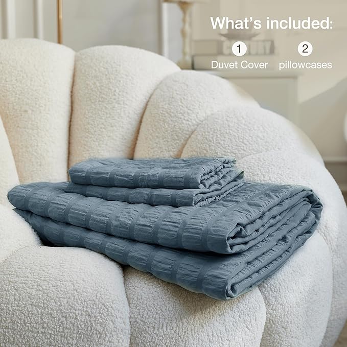 JELLYMONI Sierra Blue Duvet Cover Queen Size, Soft Breathable Seersucker Duvet - Image 7