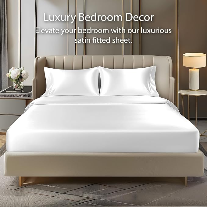 BEDELITE Satin Fitted Sheet and Pillowcases Set, Luxury Soft Similar to Silk - Image 2