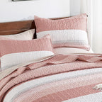 Andency Queen Quilt Bedding Set Blush Pink, 3 Pieces Patchwork Summer Striped - Image 9