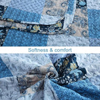 Xruibed Blue Quilt Set Queen Size 3 Pieces Plaid Floral Boho Bedspread Coverlet - Image 7