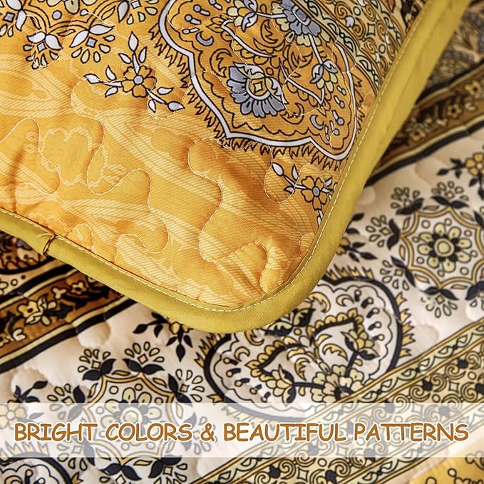WONGS BEDDING Yellow Orange Bohemian King Quilt, Boho Quilt King Size, - Image 6
